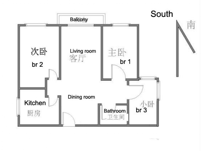 House layout 房间布局-朝南三居、豪华装修带